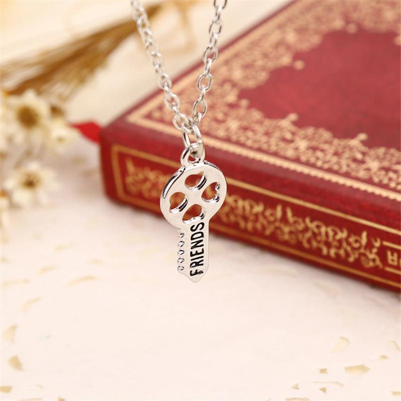 ZRM 2pcs/set Cordate Jewelry Best Friends Forever Necklace Key Heart Shaped Lock Pendants Couple Necklace Gift For Friends