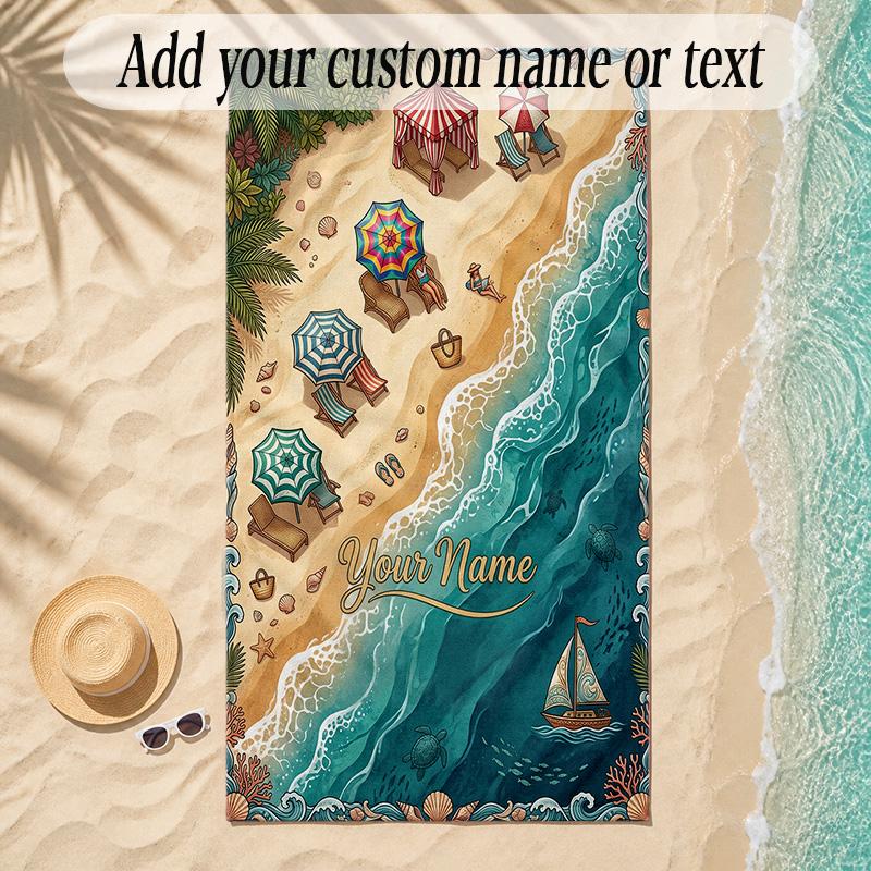 Mermaid Theme Soft Beach Towel Personalized Custom Name Text Towel Portable for Beach Pool Travel