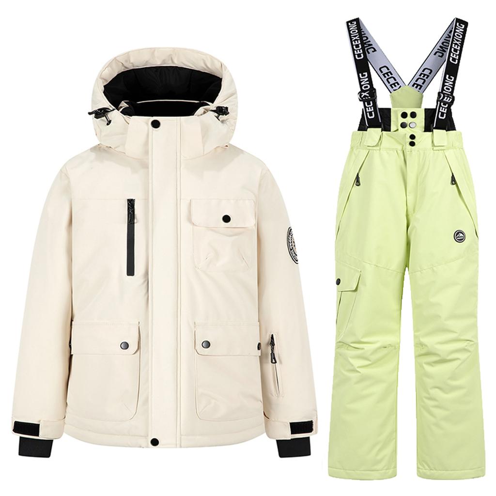 Children's Fashion Skiwear Set Boys' And Girls' Thickened Waterproof Warm Ski Suit Jacket And Trousers Outfit Set