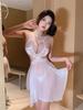 Love Lingerie Lace Mesh Suspender Nightgown Transparent Sexy Nightgown Hanging Neck Gathering Dress Elegant Tank Mini Dress Agj4