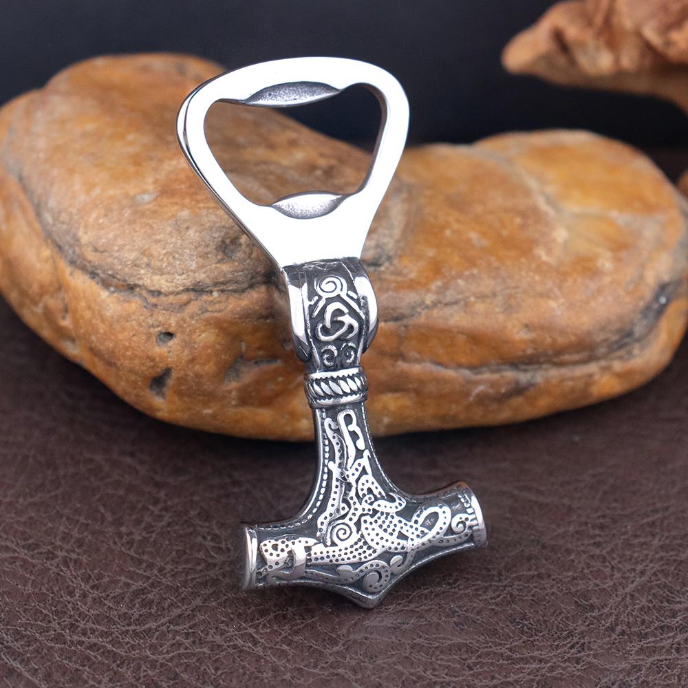 Vintage Viking Thor's Hammer Bottle Opener Stainless Steel Trendy Nordic Warhammer Corkscrew Cool Scandinavian Jewelry