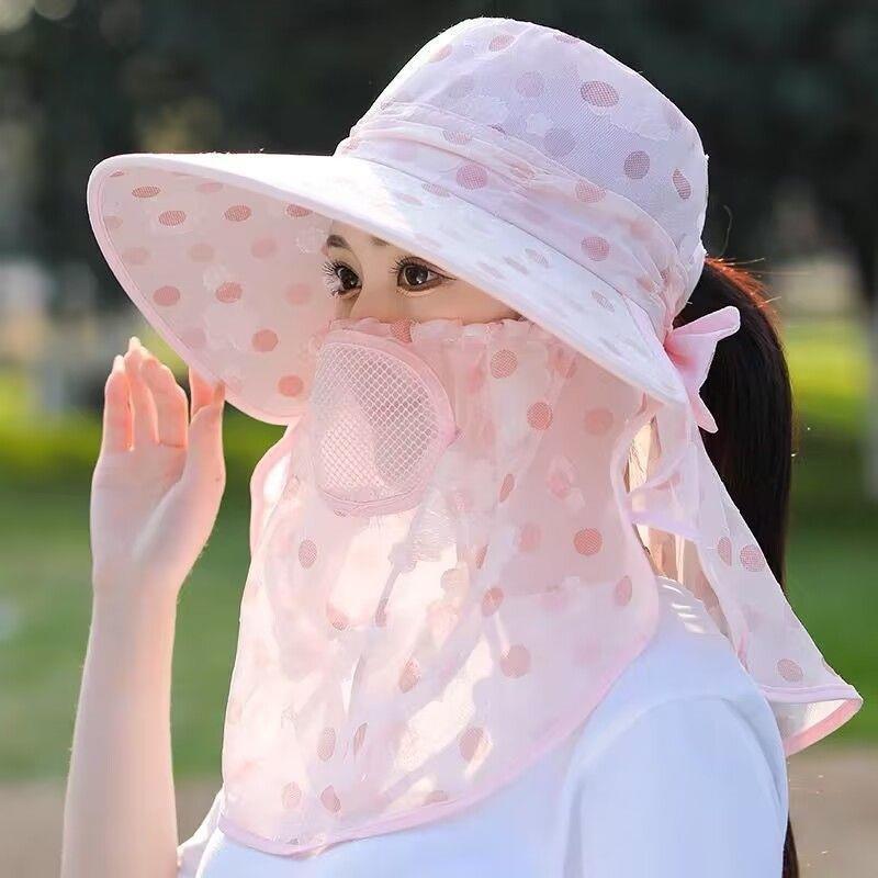Frosted Ice Silk Sun Hat With Full Face Shield For Outdoor Sunblock Use