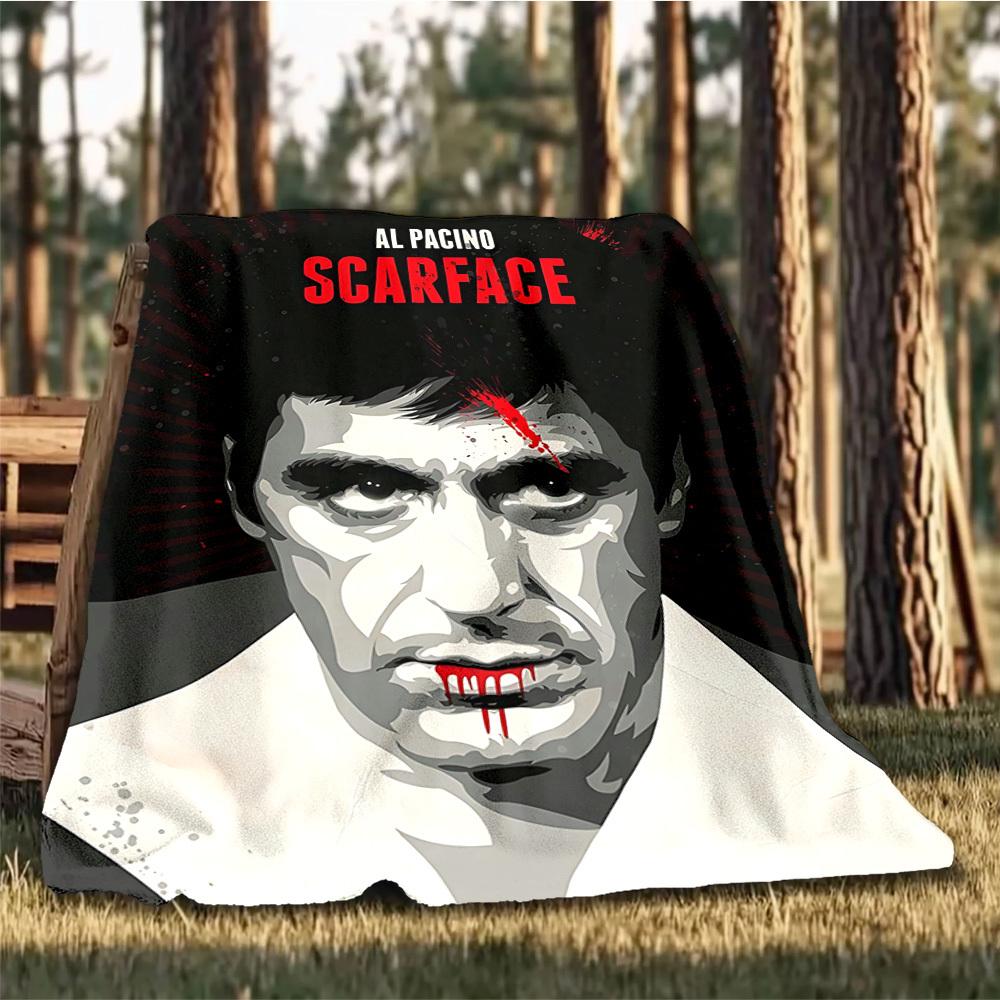 1pc Scarface Outdoor Flannel Blanket for Girls Soft, Lightweight Throw Perfect for Camping, and Gifting, Digital