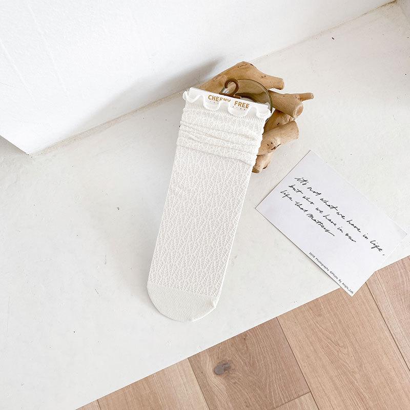 Lace Hollowed-out Mesh Princess Socks, Black and White Retro Black Ear-trimmed Women's Pile-up Socks, Long Socks