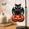 Festive Wooden Wall Hanging Halloween Door Sign Black Cat Bat Pumpkin Plaque with Rustic Sign Jute Rope Farmhouse Front Porch Indoor Outdoor