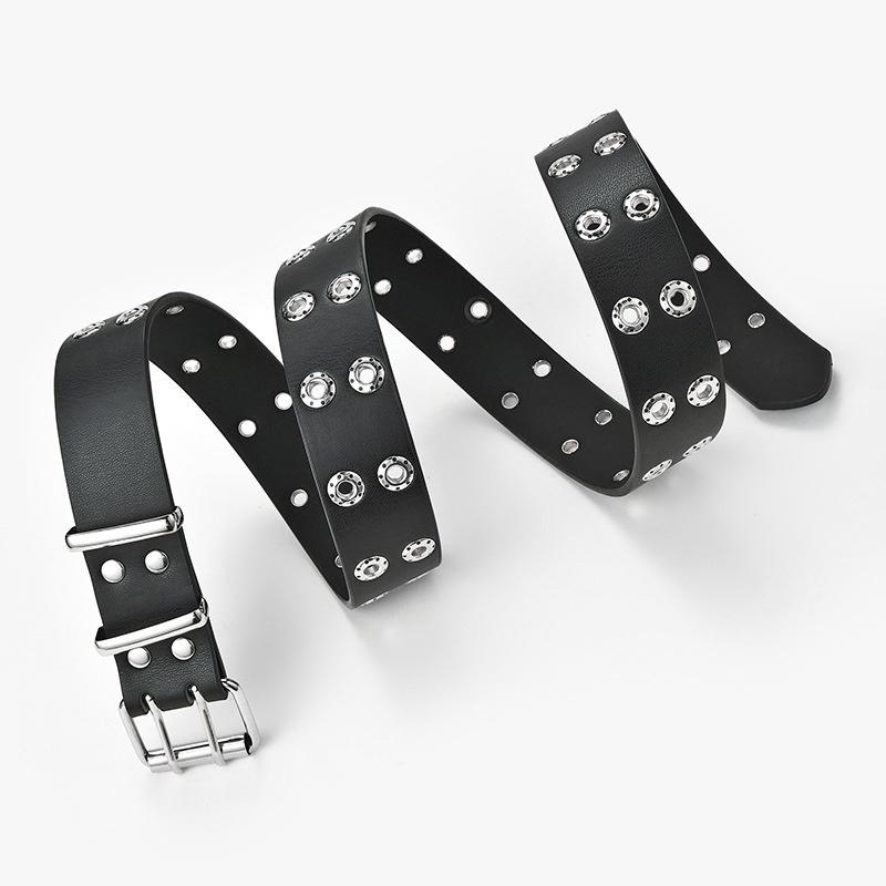 Women Belt Leather New Punk Style Fashion Pin Buckle Jeans Decorative Belt Double Exhaust Eye Belt