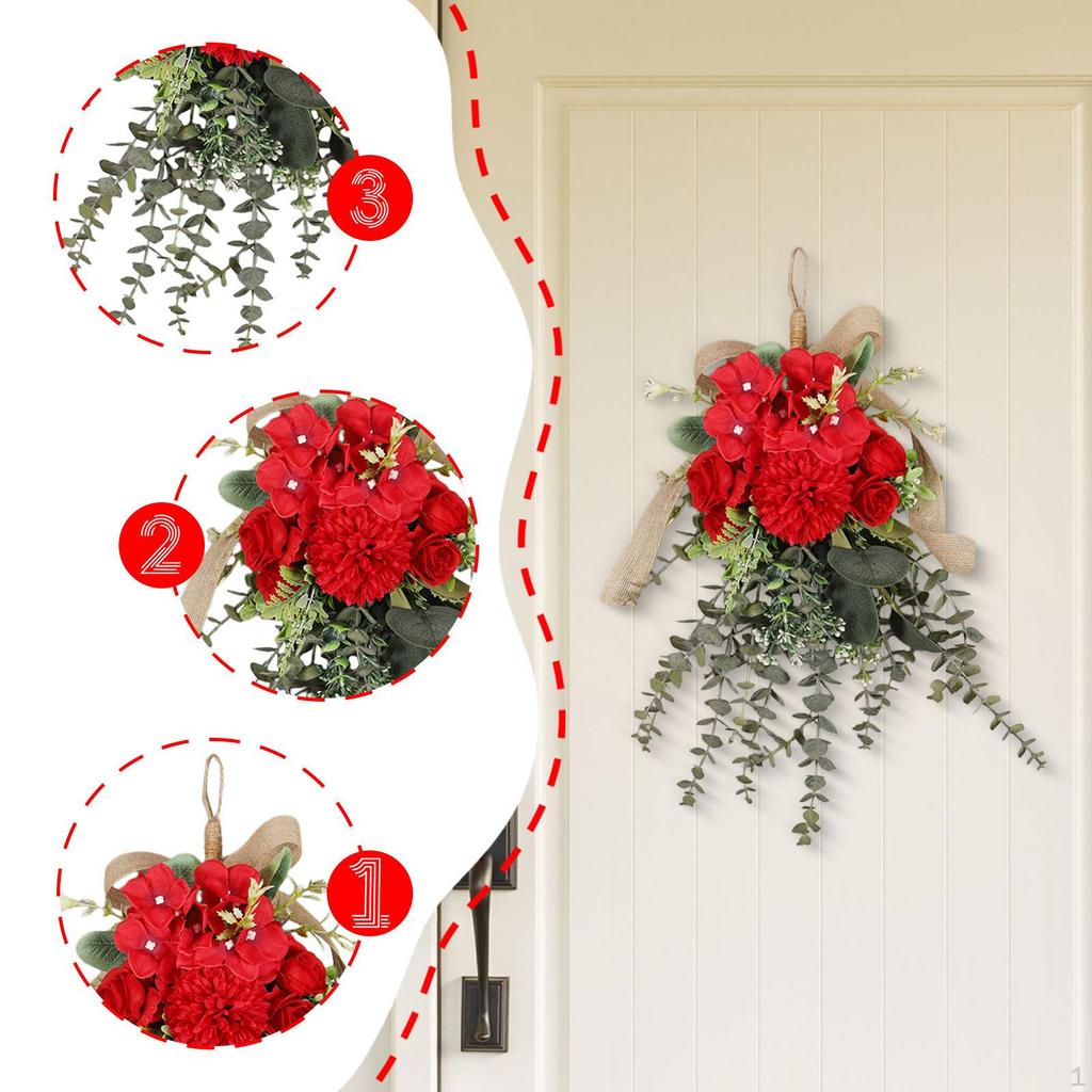 Artificial Floral Swag Chrysanthemum Eucalyptus Wreath Front Door for Wall Window Yard