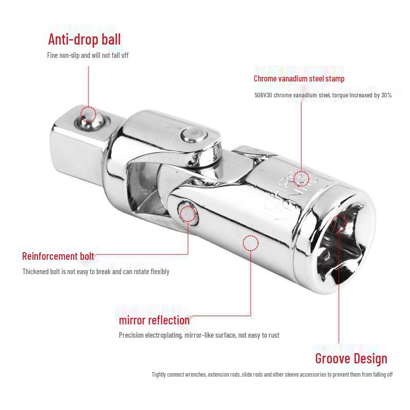 Universal Joint Adapter Socket Wrench: 1/4, 3/8, 1/2 Specifications, 360° Swivel.