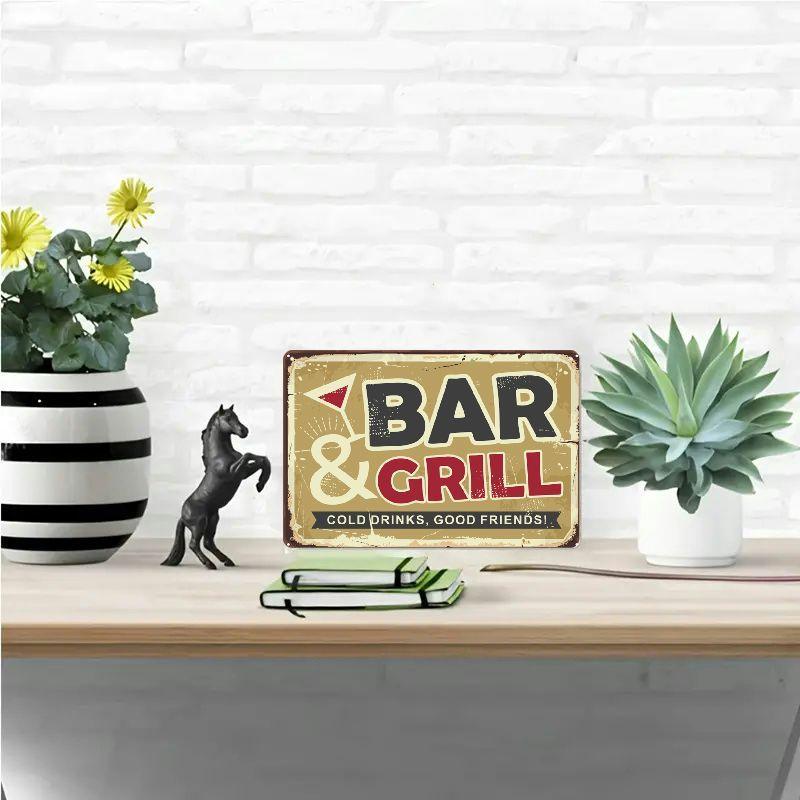 2D Flat Wooden 30*20cm 1pc Vintage "Bar & Grill" Sign - Rustic Wall Decor Plaque, Perfect for Home Bar, Kitchen, or Bedroom - Easy To Hang, No Power