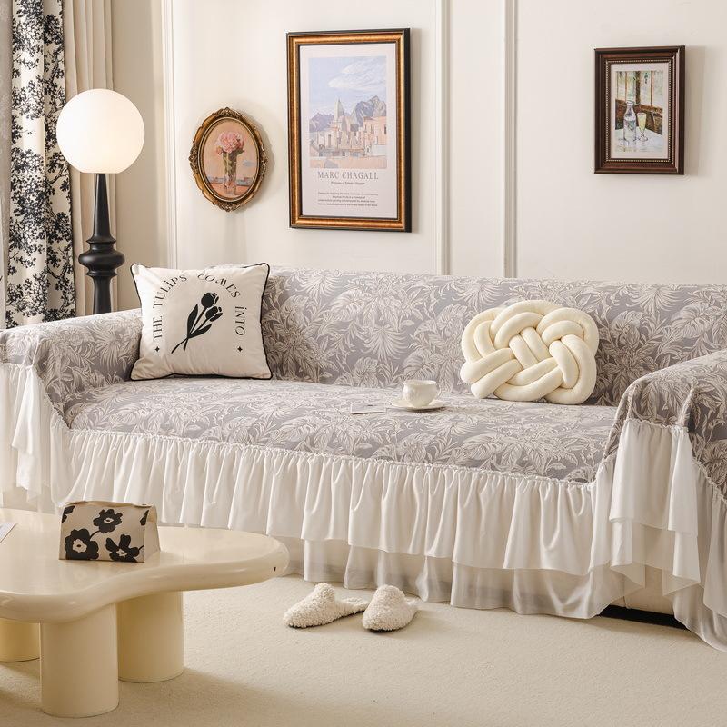 1pcs French Irregular Printed Sofa Cushion Chiffon Skirt Edge Sofa Blanket Anti Slip and Cat Scratch Resistant Bench Cloth Machine Washable Non-deform