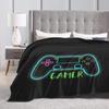 Neon Gamer Controller Flannel Blanket Warm Soft Video Game Player Bedding Throws Winter Camping Chair Sofa Bed Print Bedspread
