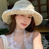 Women's Summer Hat Lace Ribbon Bow Flower Beads Big Brim Sunscreen Bucket Hat Sunshade Beach Accessories Sunhat New