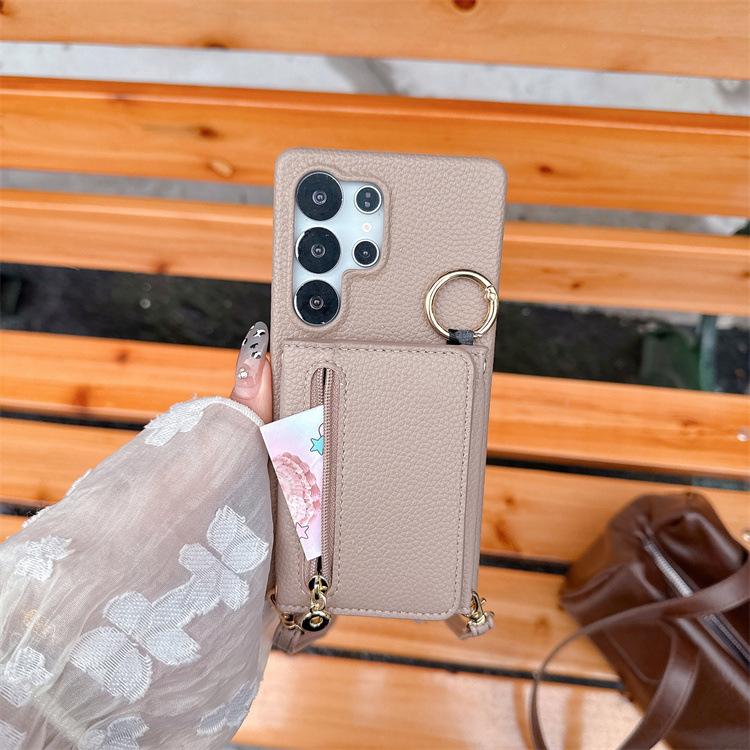 Applicable To Samsung S25Ultra Mobile Phone Case, Lychee Pattern Zipper Bag S25FE Messenger Card S24plus Protective Case