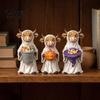 Dark Aesthetic Gift 3Pcs Halloween Ghost Highland Cow Figurines, Resin Yak Statues with Pumpkin, Farmhouse Unique Tabletop Ornaments for Holiday Shelf