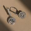 Round Halo Drop Earrings Sparkling Center Stone Elegant Leverback Design Women's Jewelry for Weddings and Parties