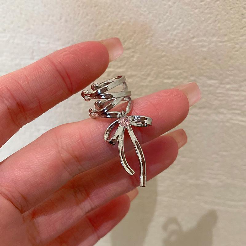 Spring/Summer Ribbon Bow Tie-Up Ear Cuff Earrings for Women