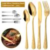 24Pcs Retro Rose Carved Silverware Set Stainless Steel Fork Spoon and Knife Mirror Polished Flatware Set Home Festival Party Use