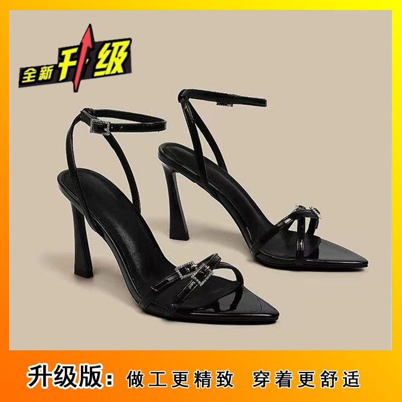 Fashion High Sense Celebrity Temperament 2025 Summer Open-toed Pointed Rhinestone Square Buckle with Cut Men's High-heeled Sandals