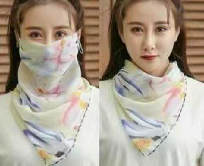 Women's Ice Silk Breathable Windproof Face Veil & Triangle Scarf with Ear Loops - Lightweight Neck Gaiter for Outdoor Use
