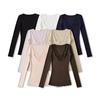Women's V Neck Long Sleeve Lace Trim Top Slim Fit Solid Color Casual Sexy Pullover