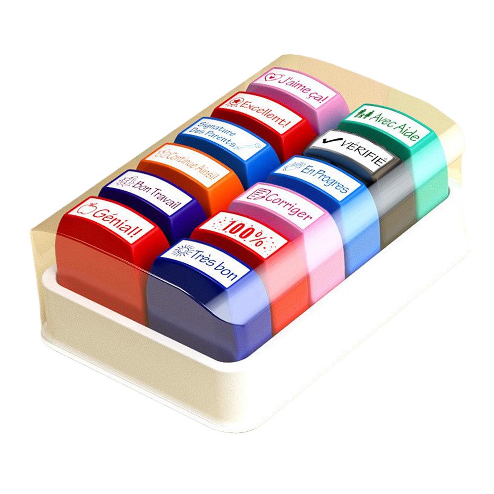 Colorful German & French Teacher Stamps Set - 8 Motivational and Encouraging Designs for Classroom & Homework