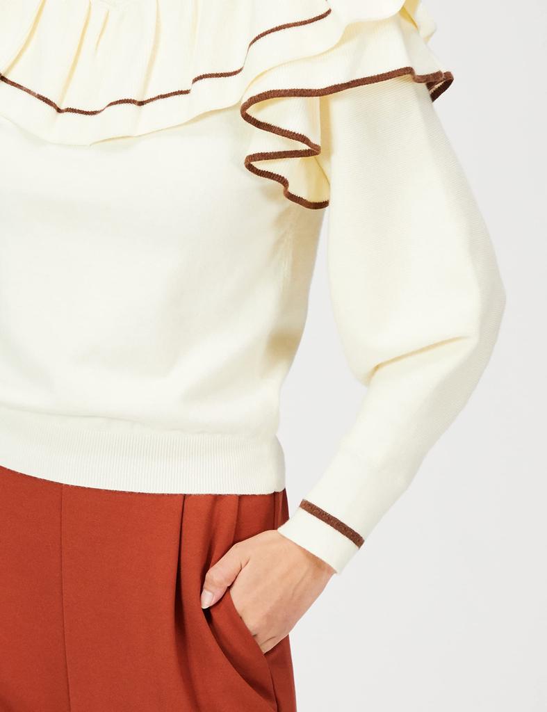 Lily Brown Ruffle Knit Top LWNT214126 OWHT F Women's