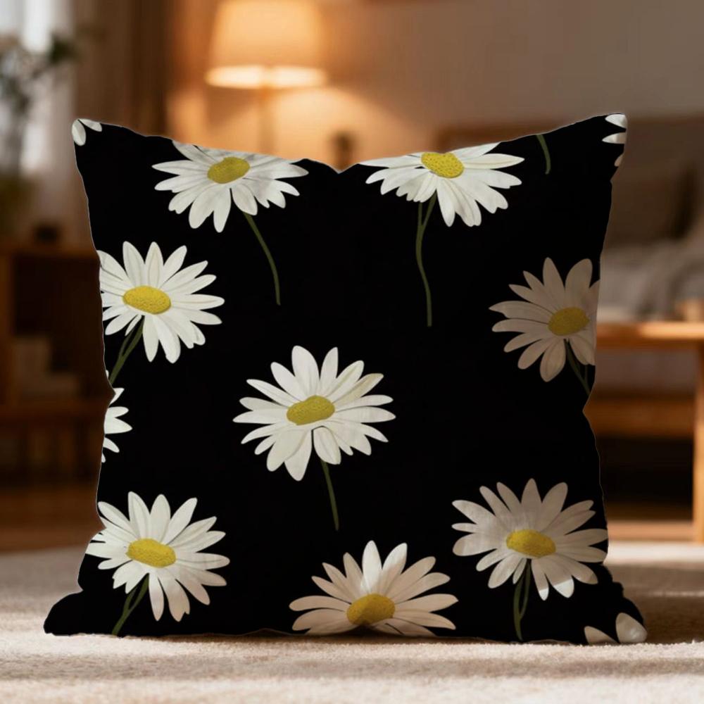 Popular Daisy Flowers Cushion Cover Soft Washable Pillow Case Multi-Scene for Couch Bed Travel Office Use