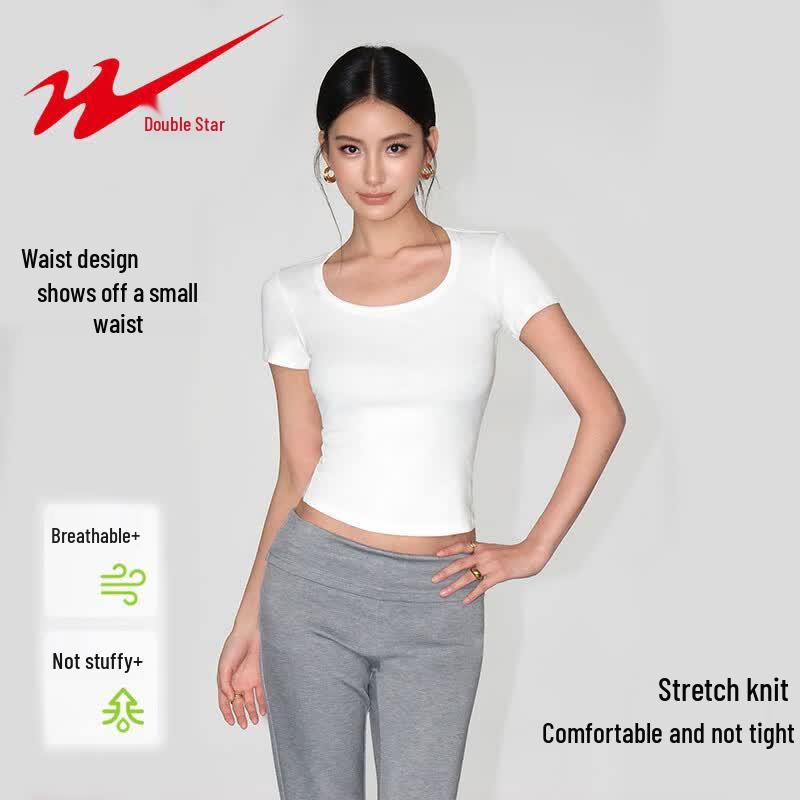 Shuangxing Women s U-Neck Knit Short Sleeve T-Shirt XL