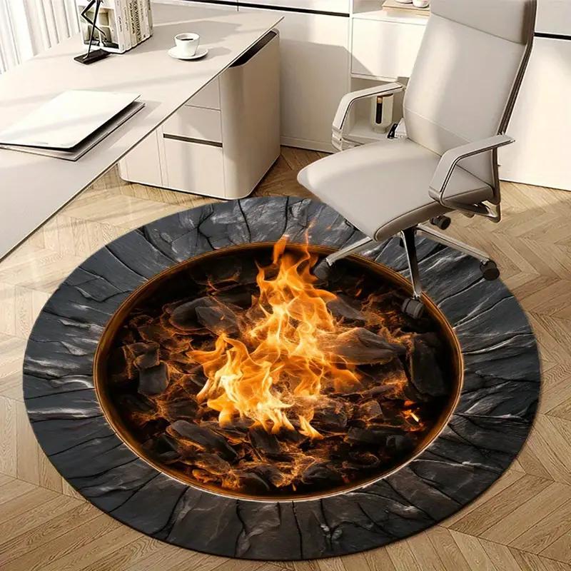 Fire Pit Bonfire Printed Round Carpet Visual Three-dimensional Door Mat Living Room Bedroom Kitchen Decoration Rug