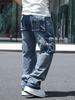 American Style Multi-Pocket Men's Wide-Leg Loose Workwear Jeans