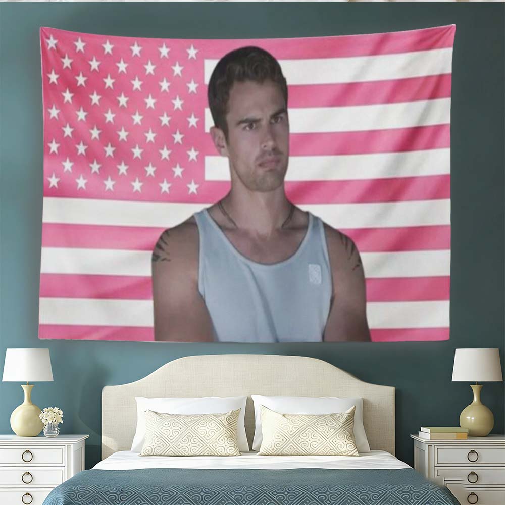 Theo James Rosa Amerikanische Flagge Wandteppich Lustiger Wandbehang für Studentenwohnheim Schlafzimmer Wohnzimmer Dekoration