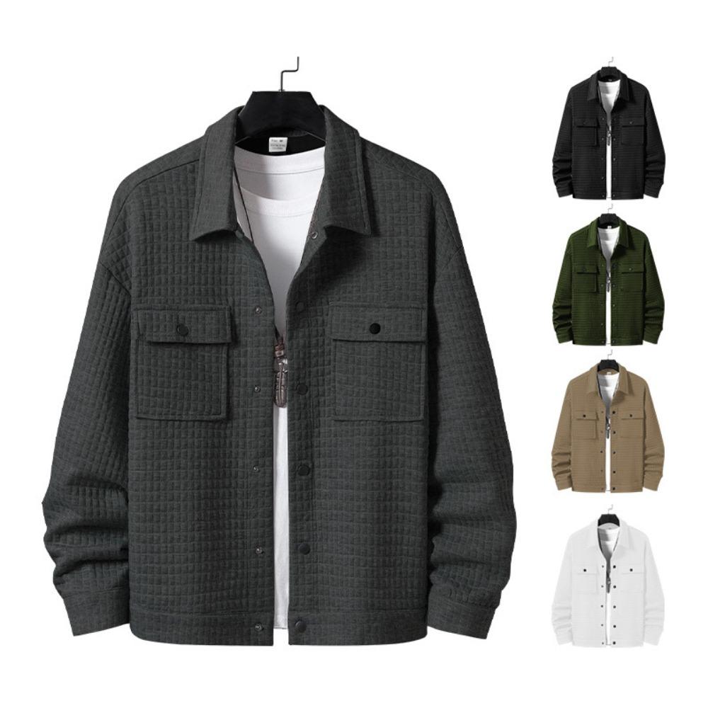 New Men's Casual Jacquard Small Checkered Loose Coat Shirt Suitable for Spring and Autumn with A Fashionable Style.
