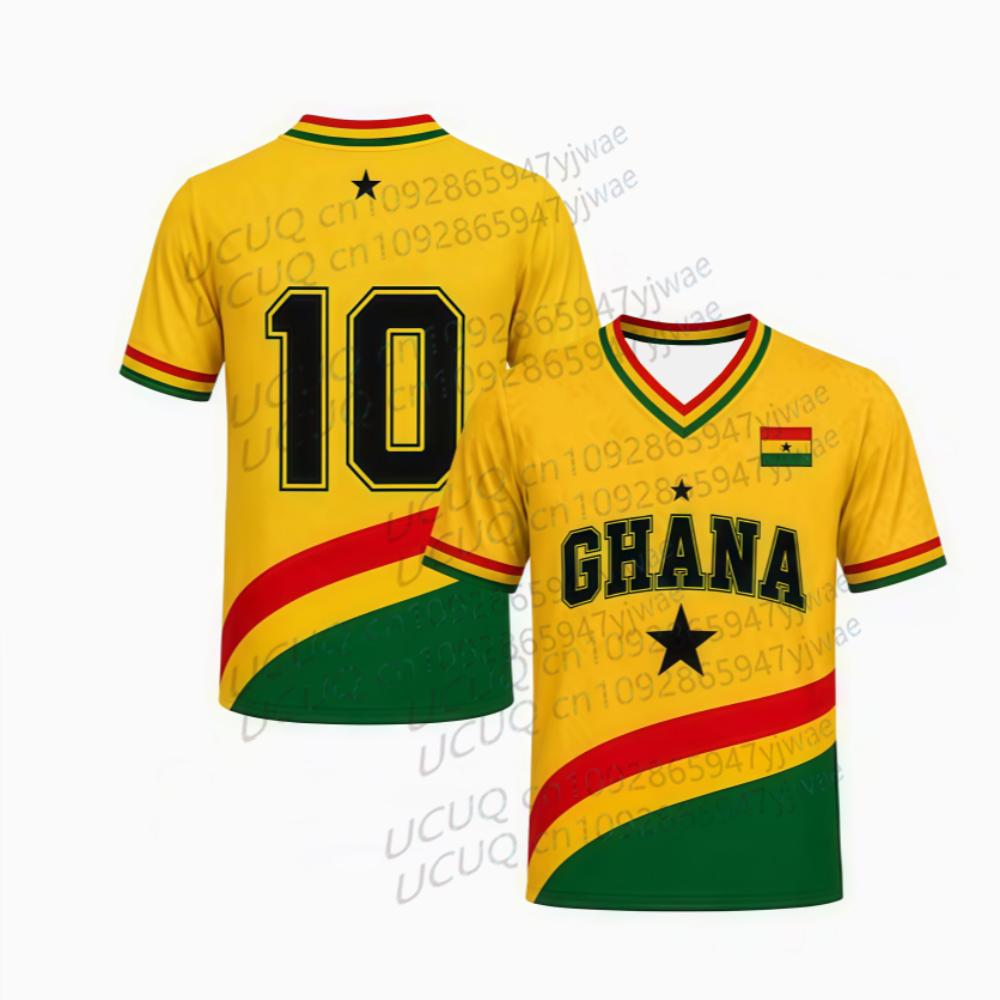 T-shirt Estiva Unisex con Stampa GHANA, Scollo a V, Manica Corta, Grafica, Maglie Taglie Forti, T-shirt Sportiva, Fan di Calcio