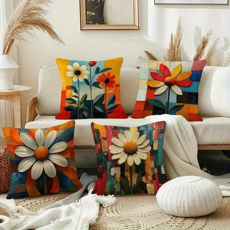 Blumenkunst Ölmalerei Stil Digitaldruck Kissenbezug Kurzer Plüsch Geeignet für Wohnzimmer Schlafzimmer Sofas Dekokissenbezug