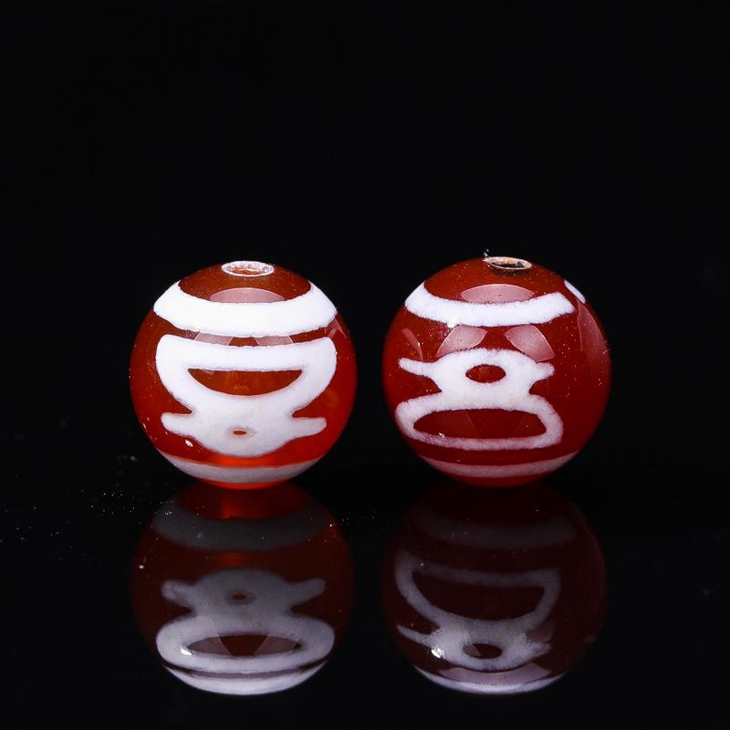 Tibetan Agate Honghong Meat Round Swastika Dzi Beads, Antiqued Weathered Texture for DIY Bracelets & Necklaces
