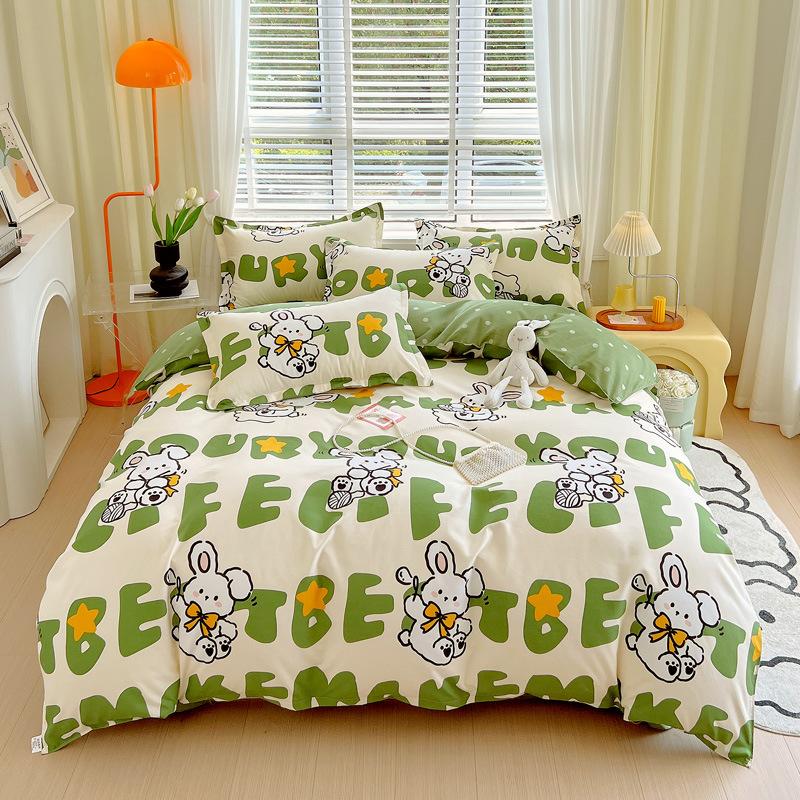 Small Fresh Thickened Pure Cotton Brushed Four-piece Set New Autumn and Winter Cotton Dormitory Bed Sheet Quilt Cover Bedding