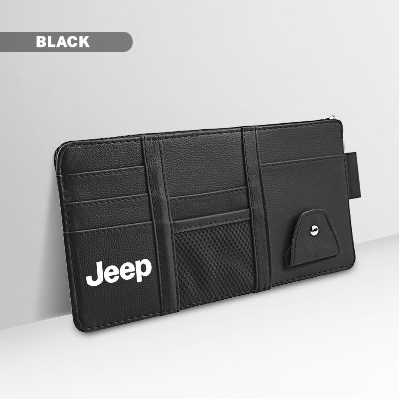 Car Sun Visor Organizer Glasses Clip Pocket Card Storage For Jeep Grand Cherokee Wrangler JK Gladiator Compass Renegade Patriot AMS1