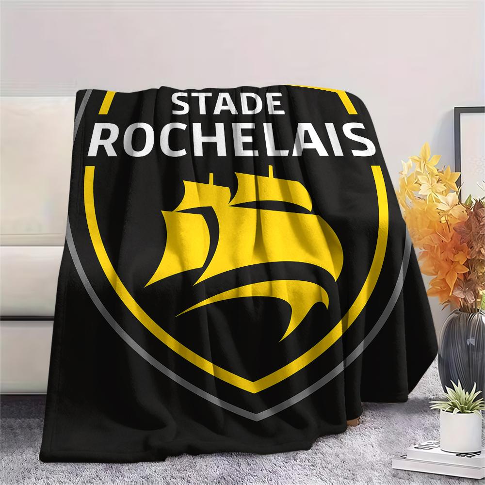 1PC Stade Rochelais 1 Print Flannel Blanket, High Quality Comfortable for All Seasons, Home Decor, Warmth and Comfort, Perfect for Christmas Gifts