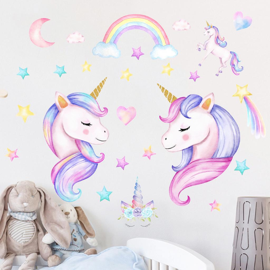 Cartoon Star Rainbow Unicorn Wall Stickers for Kids Room Decor Children Baby Room Bedroom Nursery Home Decoration Wall Decals