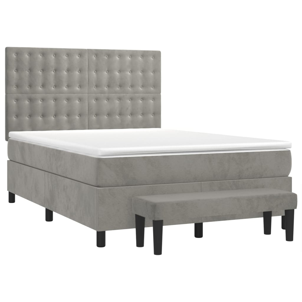 Vidaxl Letto Continentale Con Materasso, Grigio Chiaro, 140X190Cm, Velluto