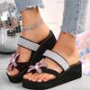Fashion Luxury Rhinestone Flower Clip Toe Sandals Women Lightweight Crystals Wedges Slippers Woman Plus Size 36-42 Platform Slides Mujer