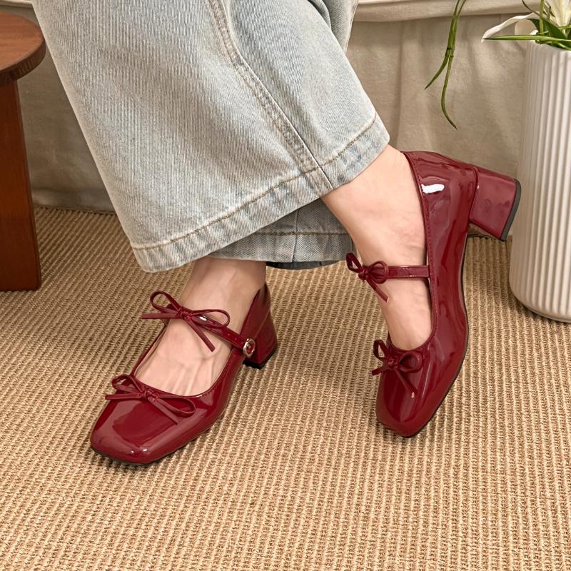 

Fashion Mary Jane Shoes 2025 Spring Autumn Fashion Shallow Round Toe Mid Heel Shoes Ladies Elegant Outdoor Single Pumps Zapatos De Mujer 35 красный