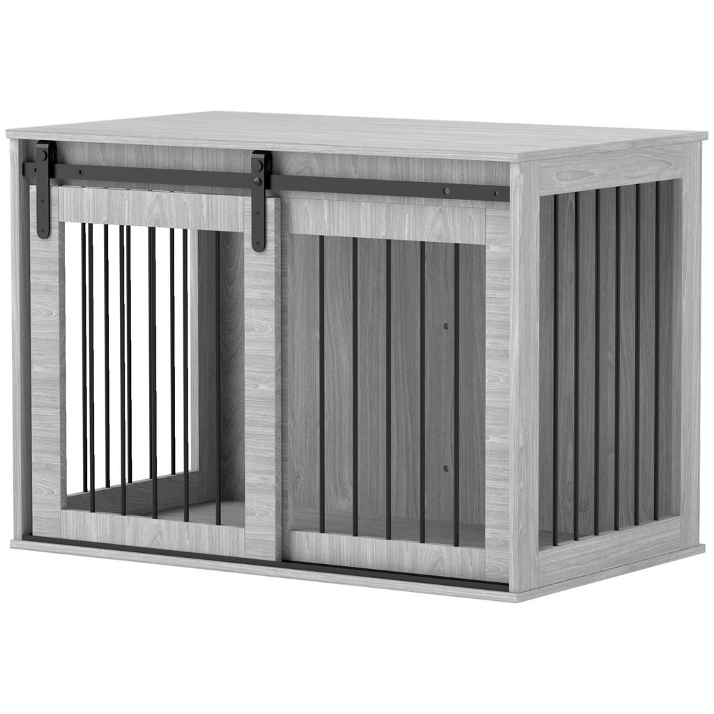Dog Crate with Sliding Door, Ventilation, Particle Board and Steel, 98 x 58 x 61 cm, Gray