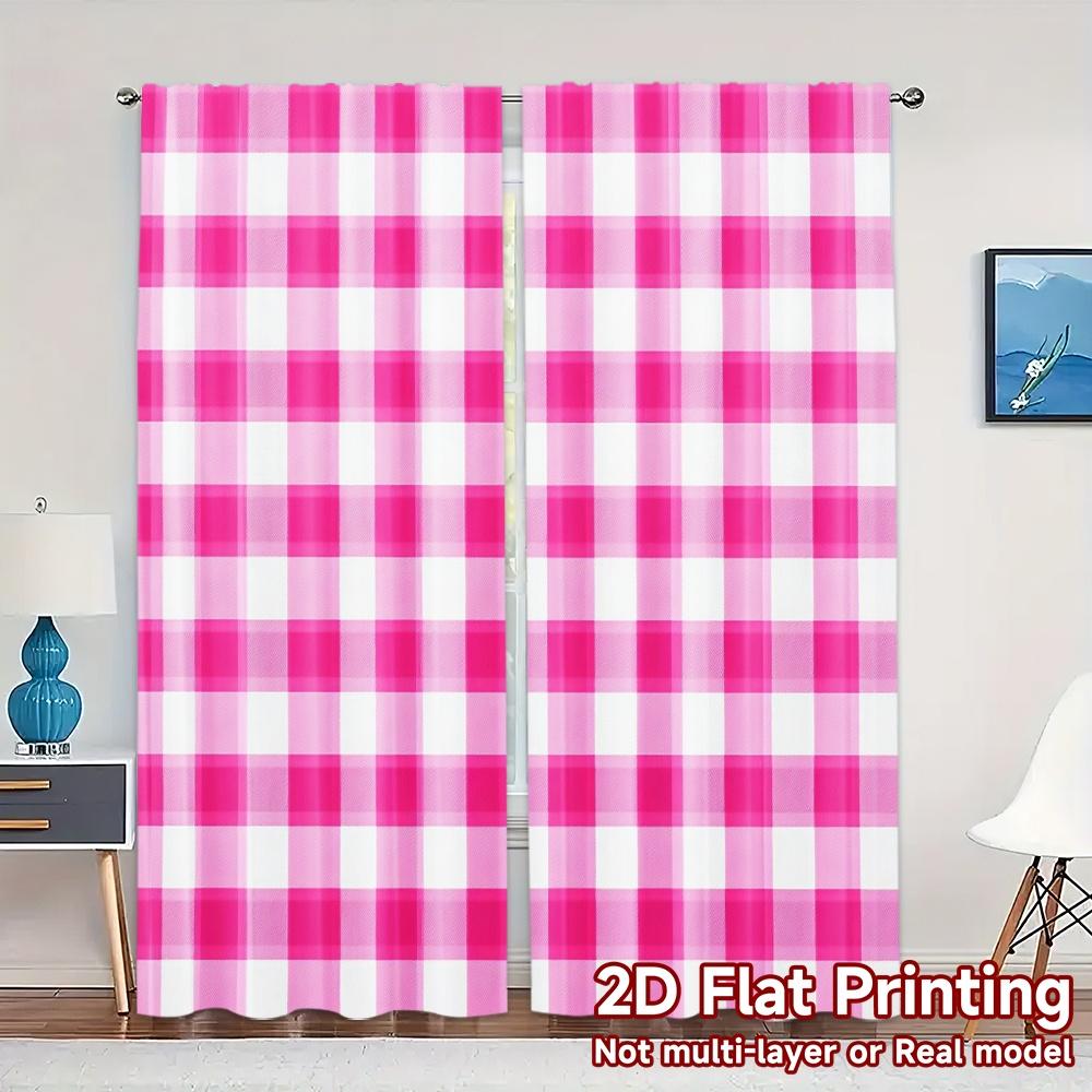 

2pcs 2D FLAT PRINTING Curtains (Without Rod) Pink Plaid Chic Print Curtains Machine Washable Fabric Curtains Room Decor 100*130 Grommet Top 1pcs