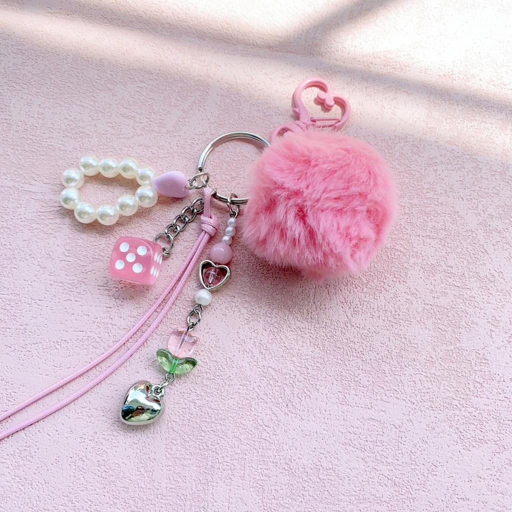Multipurpose Pearls Embellished Keyring Trendy Pearls Accented Sphere Keychain Sturdy Alloy Acrylic Bag Decoration