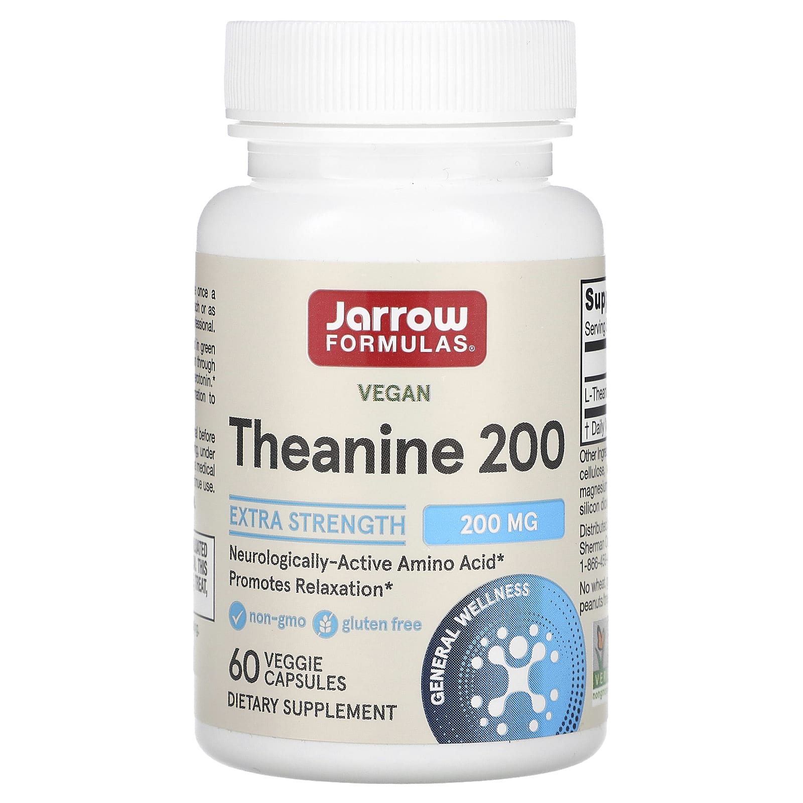 

Jarrow Formulas, теанін 200, 200 мг, 60 овочевих капсул