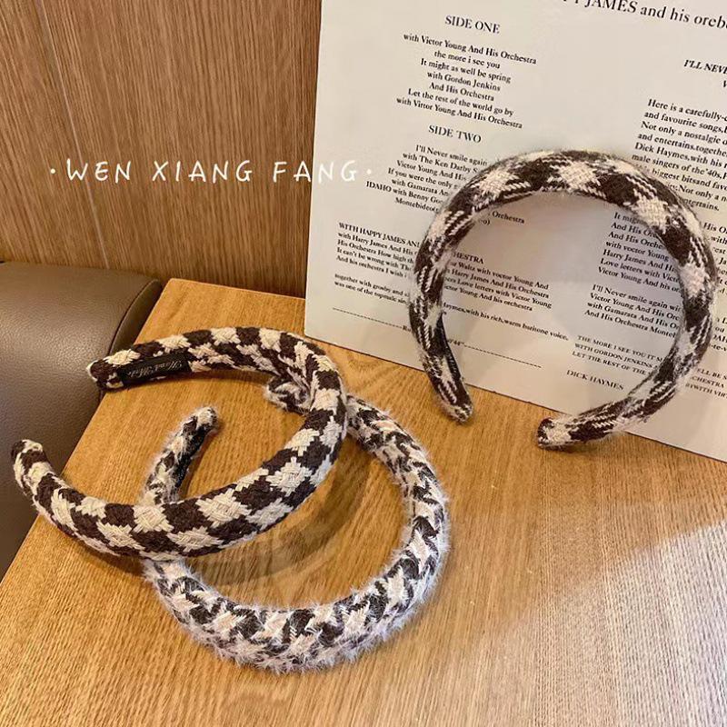 Houndstooth Wide-Brimmed Hair Clip Headband for Women - Versatile High Skull Top, 2024 New