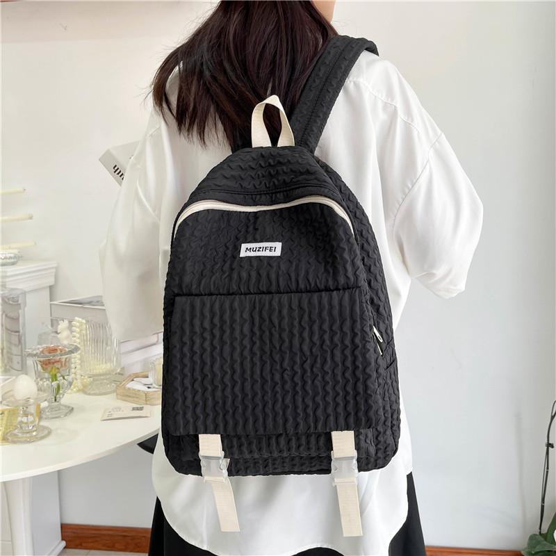 Compact Solid Color Polyester Backpack for Students High Capacity Travel Laptop Bag School Rucksack
