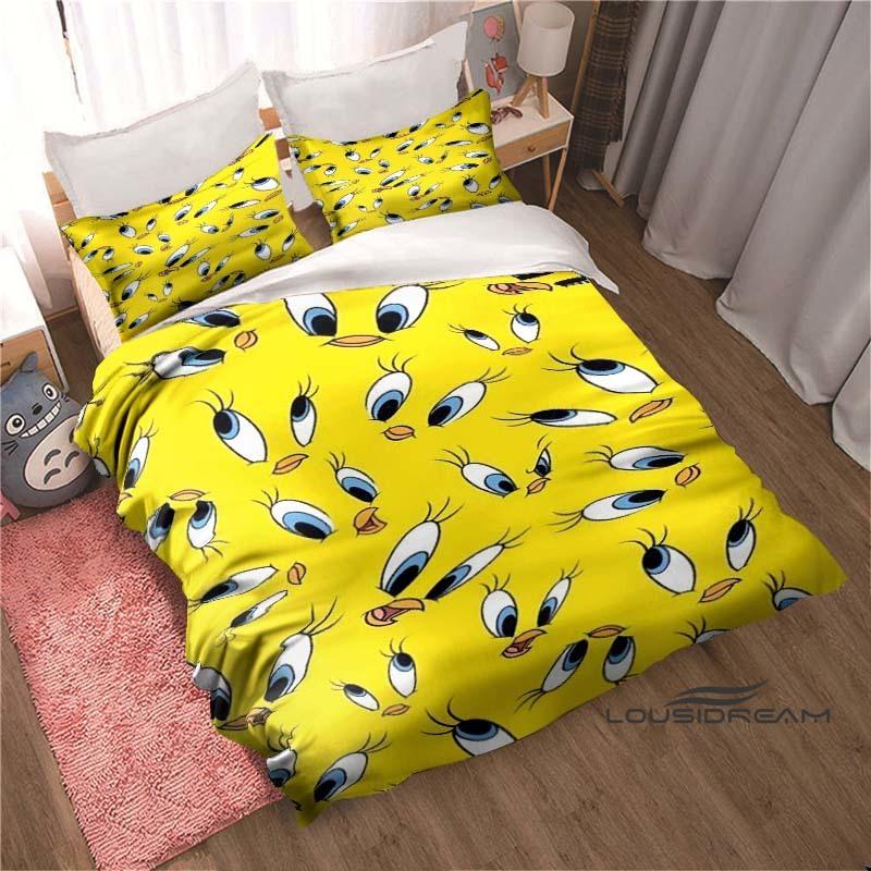 3D Printed Kawaii Tweety Bird Bedding Set, Printed Single Duvet Cover and Pillowcase 3-Piece Set, Children's and Adult Sizes