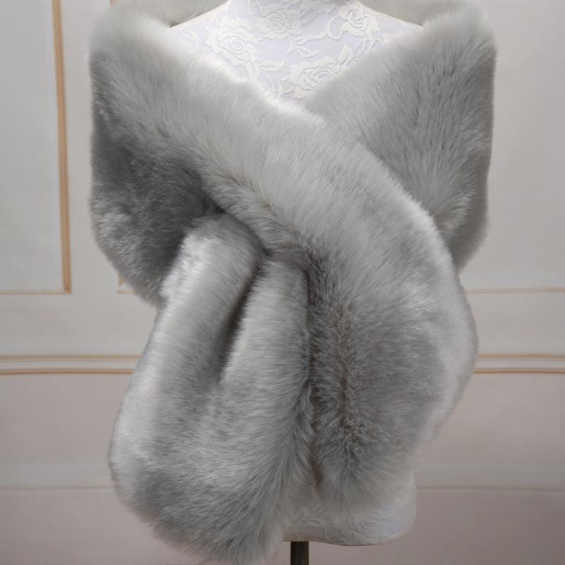 

Осень-зима роскошный искусственный мех шаль шарфы дамы плюшевые шарф накидка для свадебной вечеринки меховой болеро длинный накидка One Size светло-серый